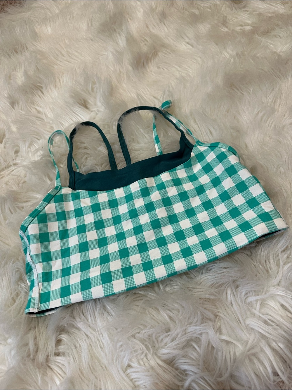 all in motion Teal and White Gingham Crop Sports Bra